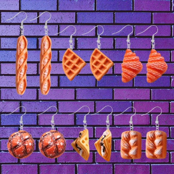6 Pairs Handmade Simulation food Croissant French Bread Toast Dangle Drop Earrin - Picture 1 of 8